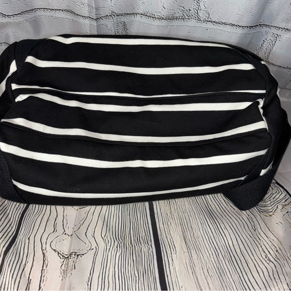 Madden Girl Black White Striped Duffle Bag - Picture 2 of 9